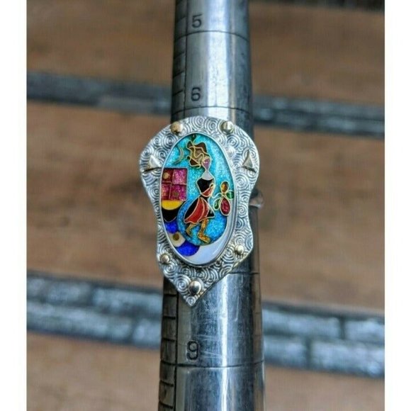 Alexa & Peter Smarsh Sterling Silver 14k Gold Cloisonne Enamel Ring Size 7 *Read - Picture 6 of 12